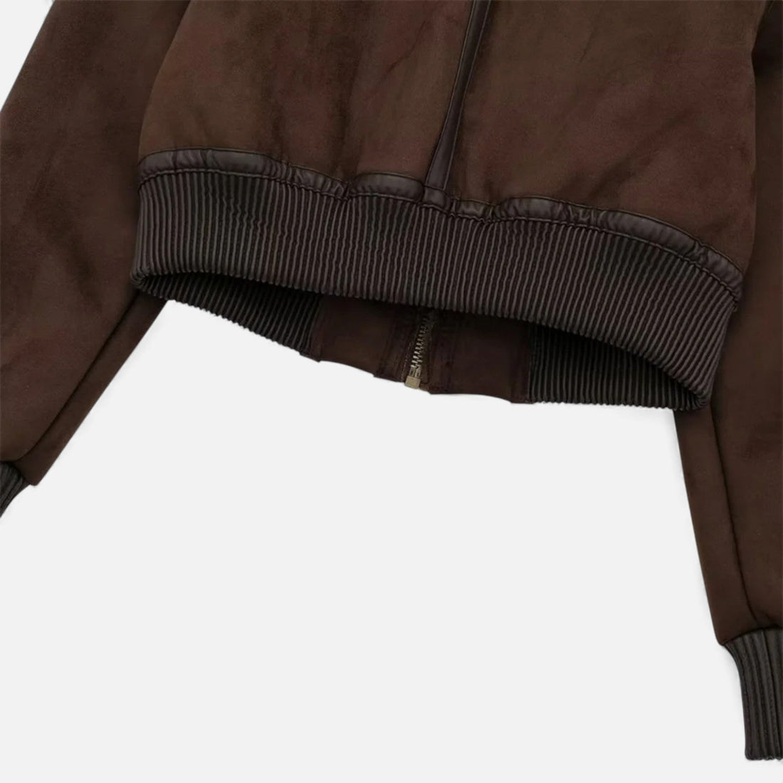 Women's Brown Bomber Jacket with Faux Fur Collar