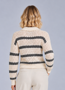 Women’s Striped Collared Jumper – Relaxed Knit Polo Collar Sweater