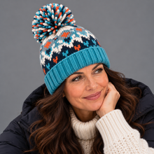 Women's Beanie Hat – Snowflake Knit Bobble Hat with Pom Pom & Ribbed Cuff