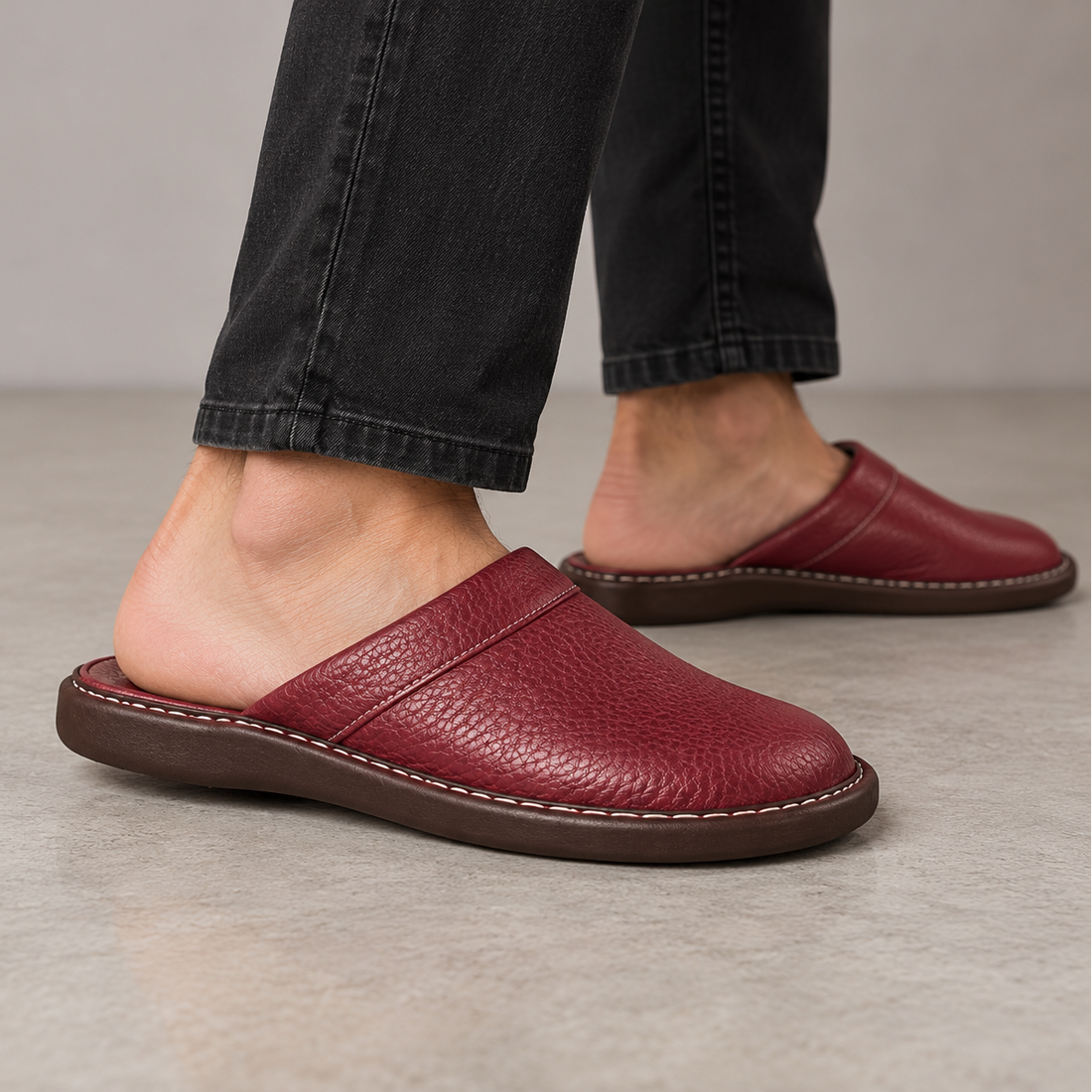 Men's Leather Slippers - Lightweight Indoor & Outdoor Slippers