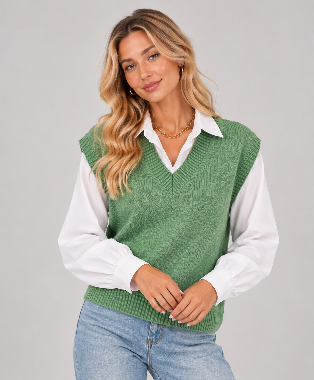 Women’s V-Neck Sweater Vest – Loose Fit Knitted Tank Top, Sleeveless Jumper