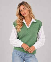 Women’s V-Neck Sweater Vest – Loose Fit Knitted Tank Top, Sleeveless Jumper