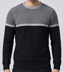 Men's Two-Tone Colour Block Knitted Jumper in Grey & Black – front view