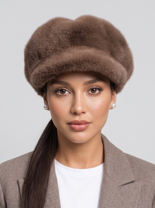 Women's Faux Fur Hat in Brown – front view