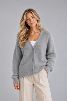 Women’s Fluffy V-Neck Cardigan - Button Up Knit
