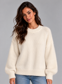 Women’s Fluffy Knit Jumper – Soft Crew Neck Sweater, Regular Fit