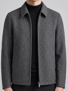 Men's grey wool blend zip up jacket – front