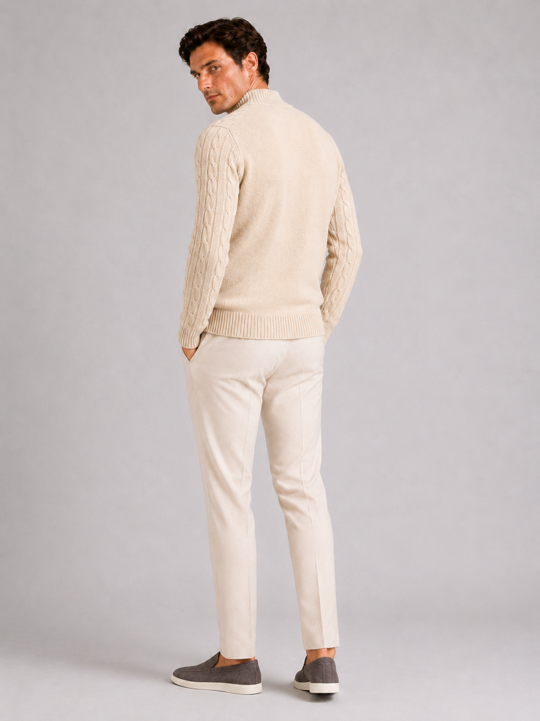 Men's Wool Cable Knit Mock Neck Jumper – image 19