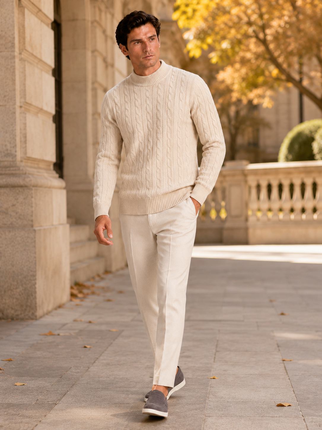 Men's Wool Cable Knit Mock Neck Jumper – image 20