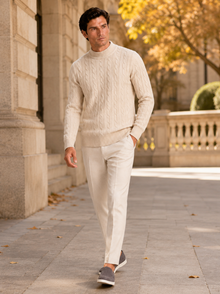 Men's Wool Cable Knit Mock Neck Jumper – image 20