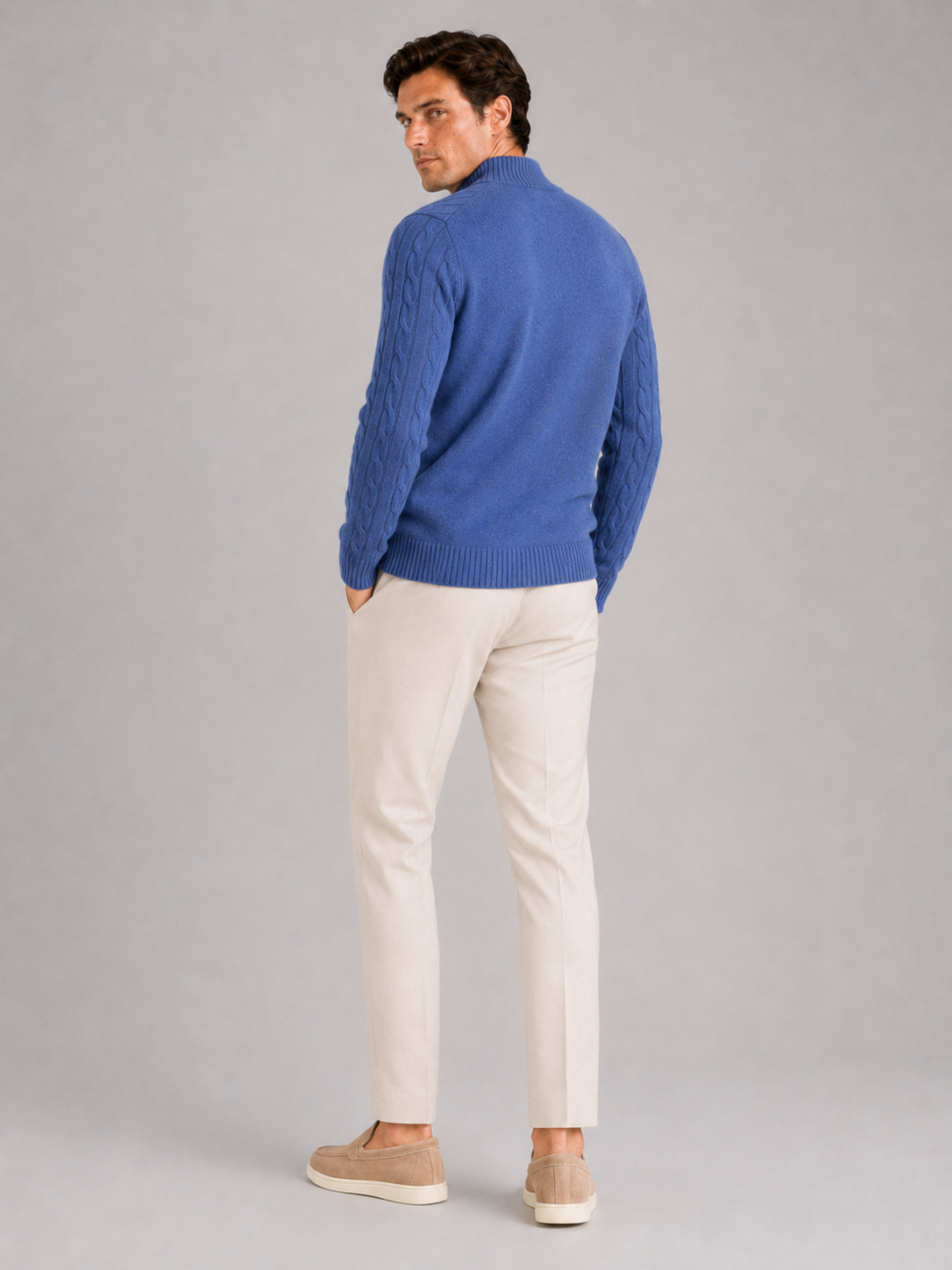 Men's Wool Cable Knit Mock Neck Jumper – image 4