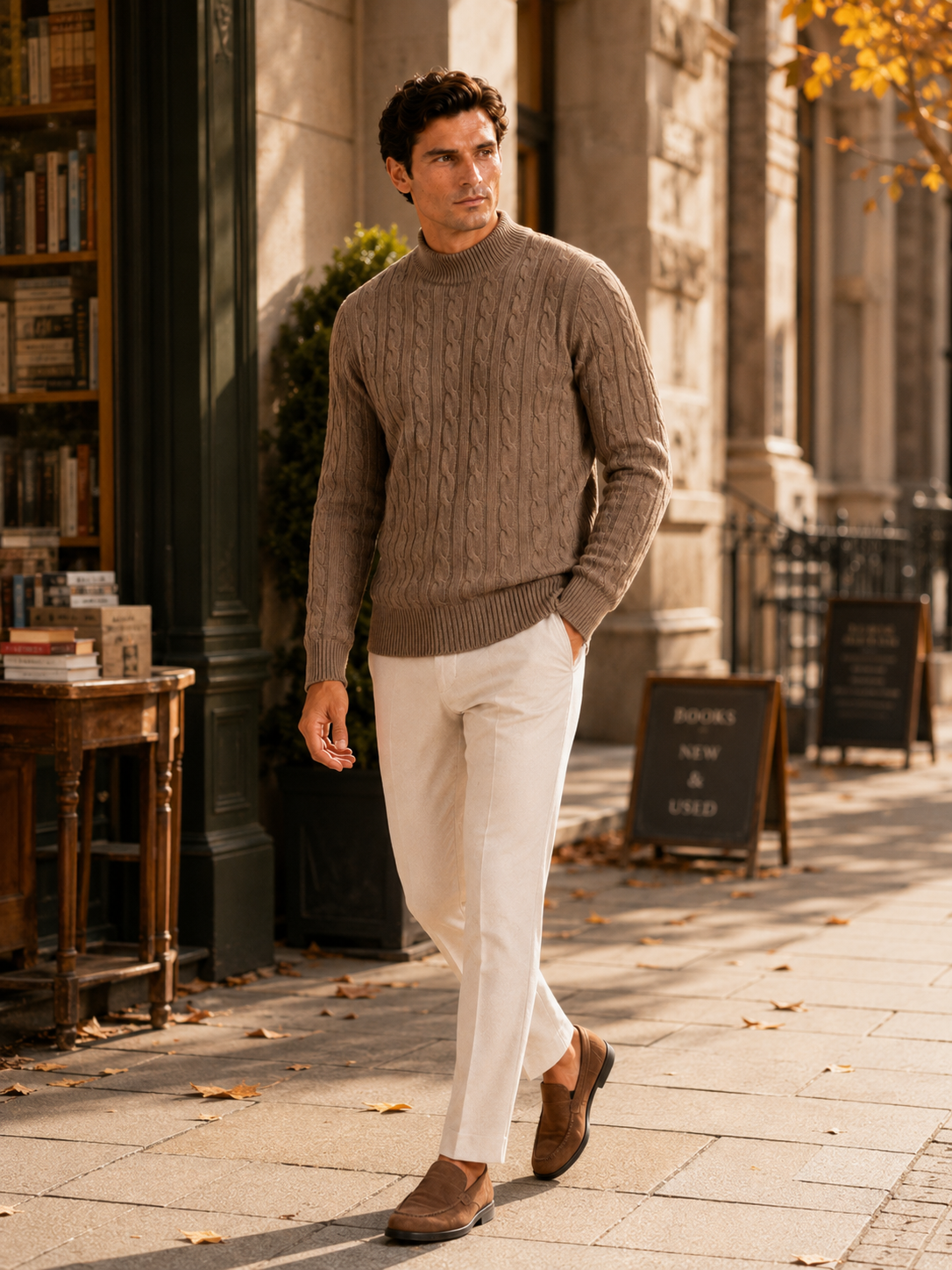Men's Wool Cable Knit Mock Neck Jumper – image 15