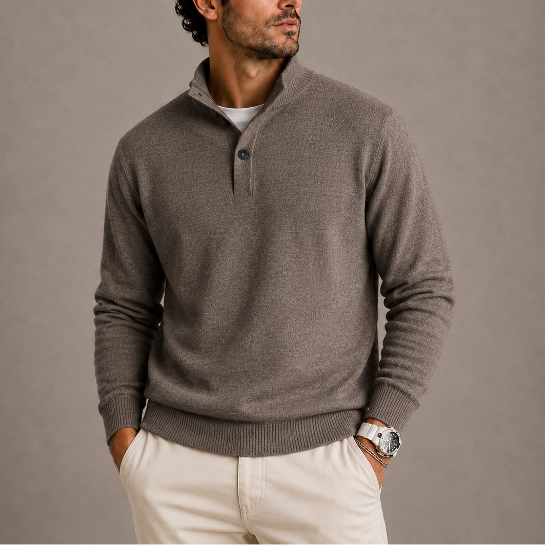 Men's Long Sleeve Knitted Polo in Black