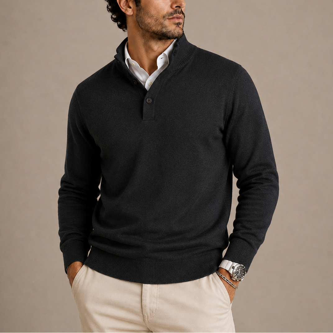 Men's Long Sleeve Knitted Polo in Black