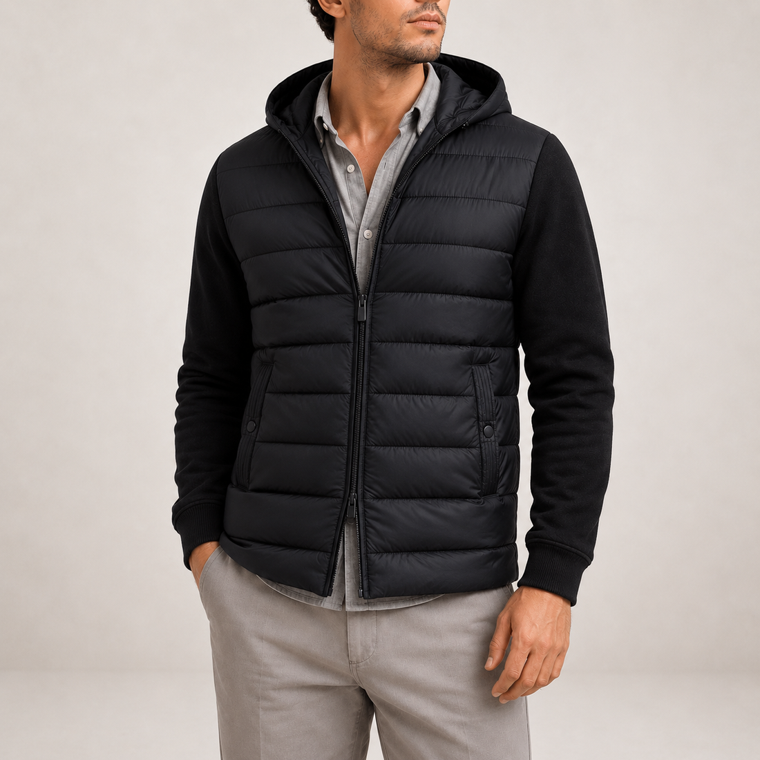 Men's Lightweight Hooded Puffer Jacket in Black
