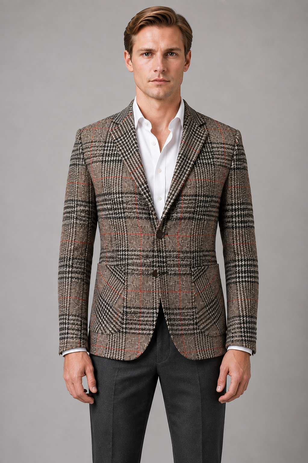 Men's Check Tweed Blazer in Khaki