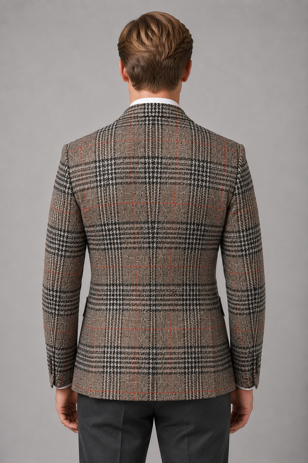 Men's Check Tweed Blazer in Khaki