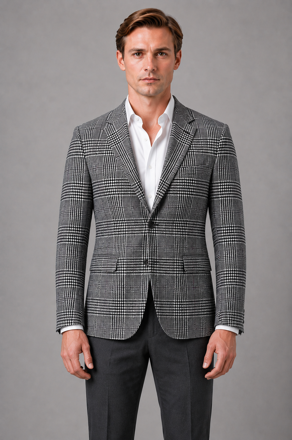 Men's Check Tweed Blazer in Dark Grey