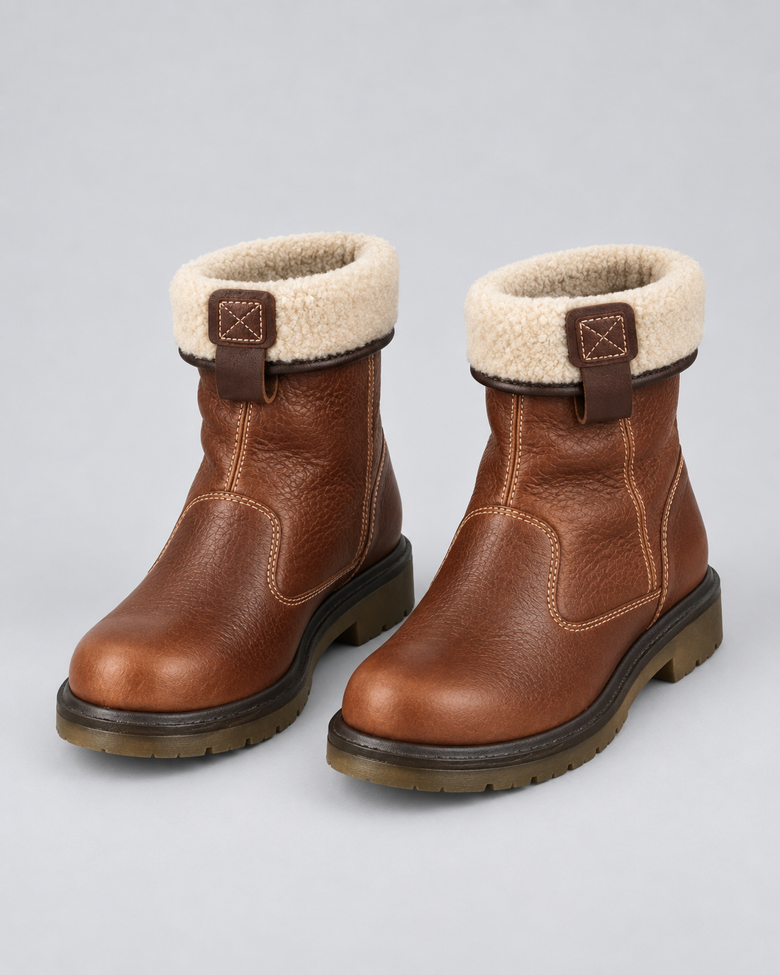 Men's Fold Down Faux Shearling Lined Boots in Brown