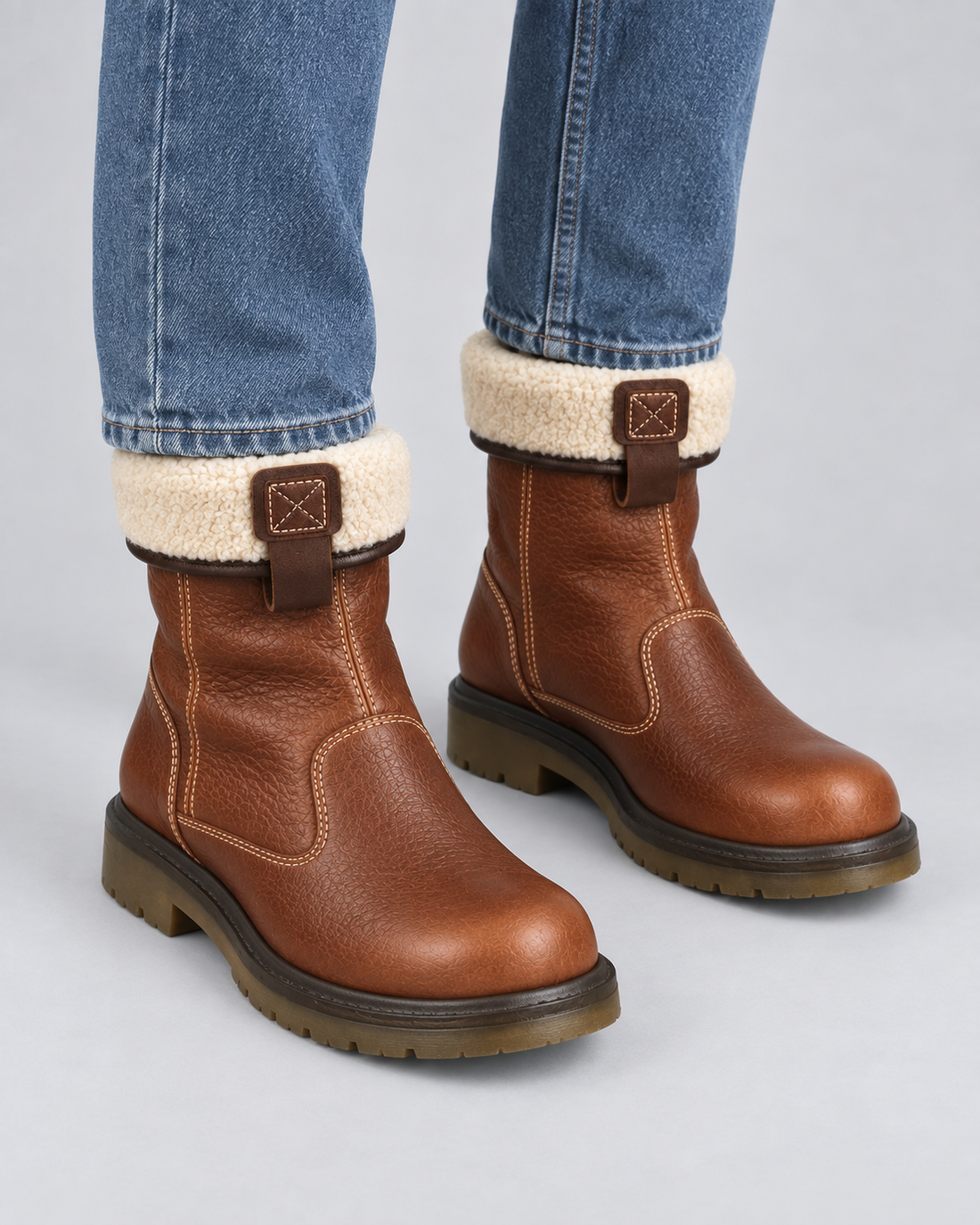 Men's Fold Down Faux Shearling Lined Boots in Brown – image 4