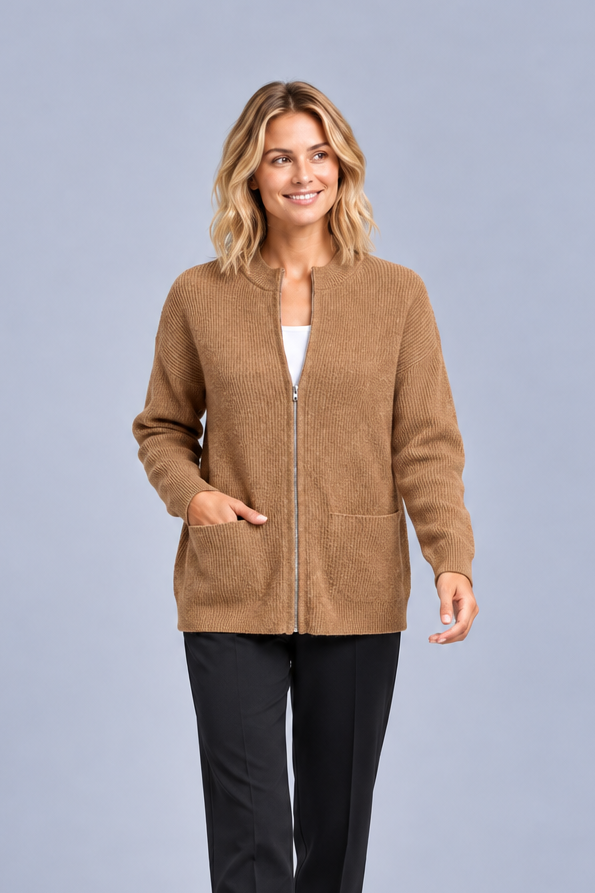 Women's Soft Cotton Knitted Cardigan with Double Pockets