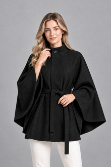 Women's Cape Sleeve Coat – Wool-Look Stand Collar, Slim Fit