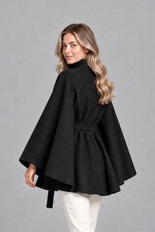 Women's Cape Sleeve Coat – Wool-Look Stand Collar, Slim Fit