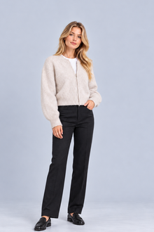 Women's Full-Zip Knitted Cardigan | Ribbed Cuff Sweater
