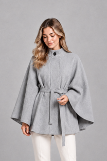 Women's Cape Sleeve Coat – Wool-Look Stand Collar, Slim Fit