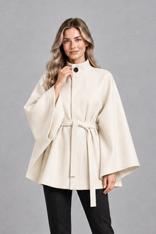 Women's Cape Sleeve Coat – Wool-Look Stand Collar, Slim Fit