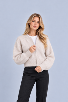 Women's Full-Zip Knitted Cardigan | Ribbed Cuff Sweater