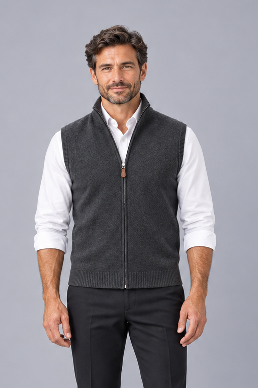 Men's Cashmere Gilet – Knitted Full Zip Sleeveless Vest with Pockets