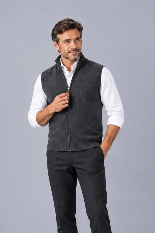 Men's Cashmere Gilet – Knitted Full Zip Sleeveless Vest with Pockets