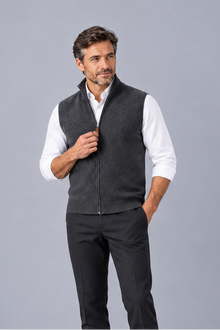 Men's Cashmere Gilet – Knitted Full Zip Sleeveless Vest with Pockets