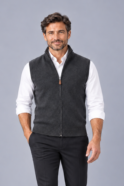 Men's Cashmere Gilet – Knitted Full Zip Sleeveless Vest with Pockets