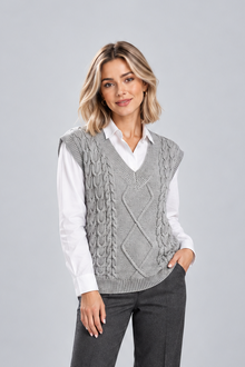 Women's Ribbed Sweater Vest – Knitted V-Neck