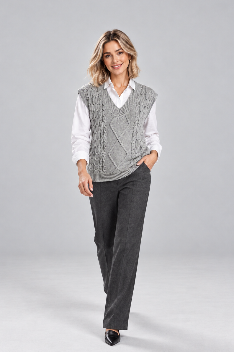 Women's Ribbed Sweater Vest – Knitted V-Neck