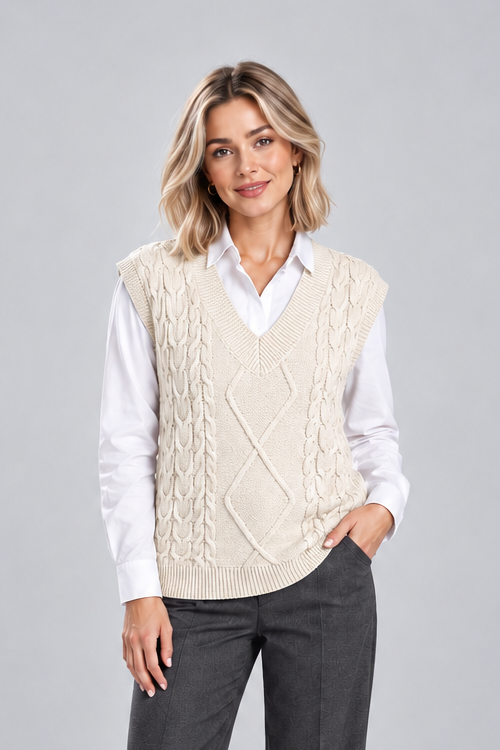 Women's Ribbed Sweater Vest – Knitted V-Neck