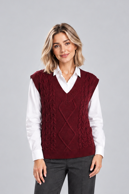 Women's Ribbed Sweater Vest – Knitted V-Neck