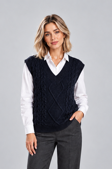 Women's Ribbed Sweater Vest – Knitted V-Neck