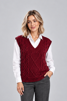 Women's Ribbed Sweater Vest – Knitted V-Neck