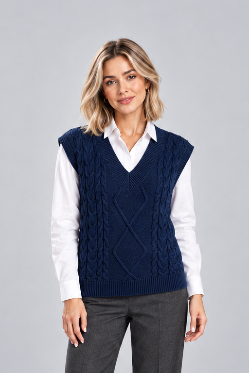 Women's Ribbed Sweater Vest – Knitted V-Neck