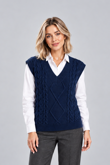 Women's Ribbed Sweater Vest – Knitted V-Neck