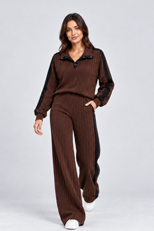 Women's Striped Knit Lounge Set – Contrast Trim Two Piece
