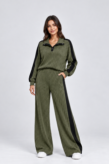 Women's Striped Knit Lounge Set – Contrast Trim Two Piece