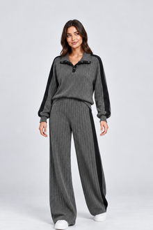 Women's Striped Knit Lounge Set – Contrast Trim Two Piece