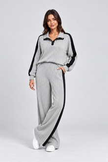 Women's Striped Knit Lounge Set – Contrast Trim Two Piece