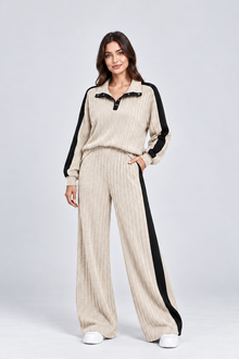 Women's Striped Knit Lounge Set – Contrast Trim Two Piece