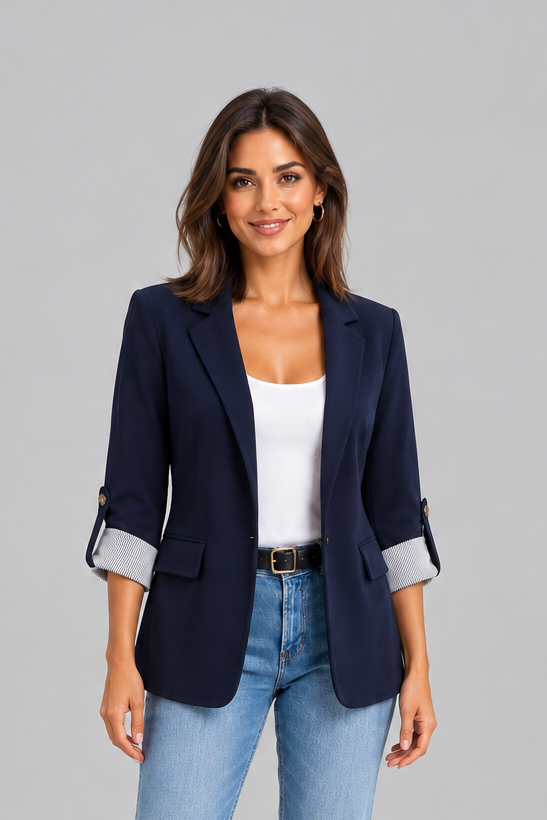 Women's Open Front Blazer – Ruched Sleeves