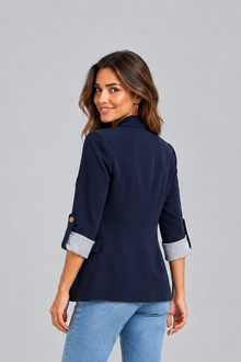 Women's Open Front Blazer – Ruched Sleeves